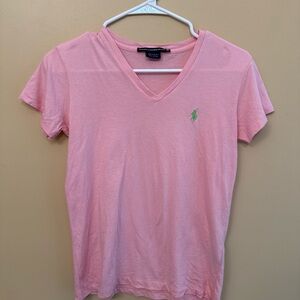 Ralph Lauren Pink V-Neck Tee with Green Pony